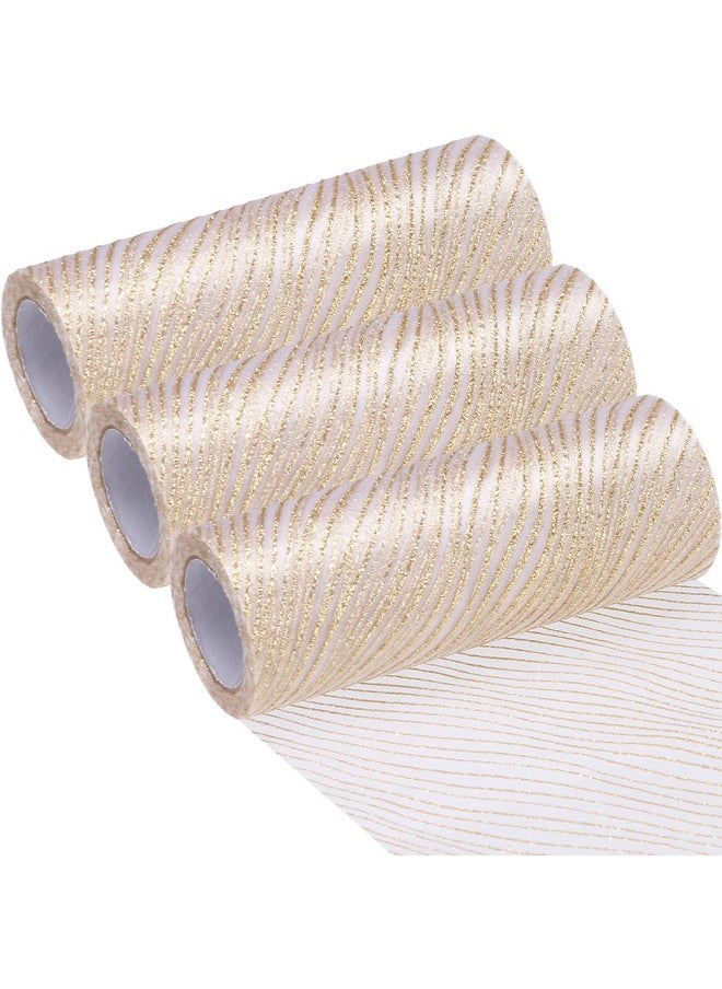Sea Team 6-Inch-Wide Sheer Glitter Yarn Ribbon, Decorative Mesh Ribbon For Christmas Trees, Wreaths, Garlands, Art Crafts, Seasonal Decorations (3-Pack, 10-Yard/Pack, Champagne)  - Image 1