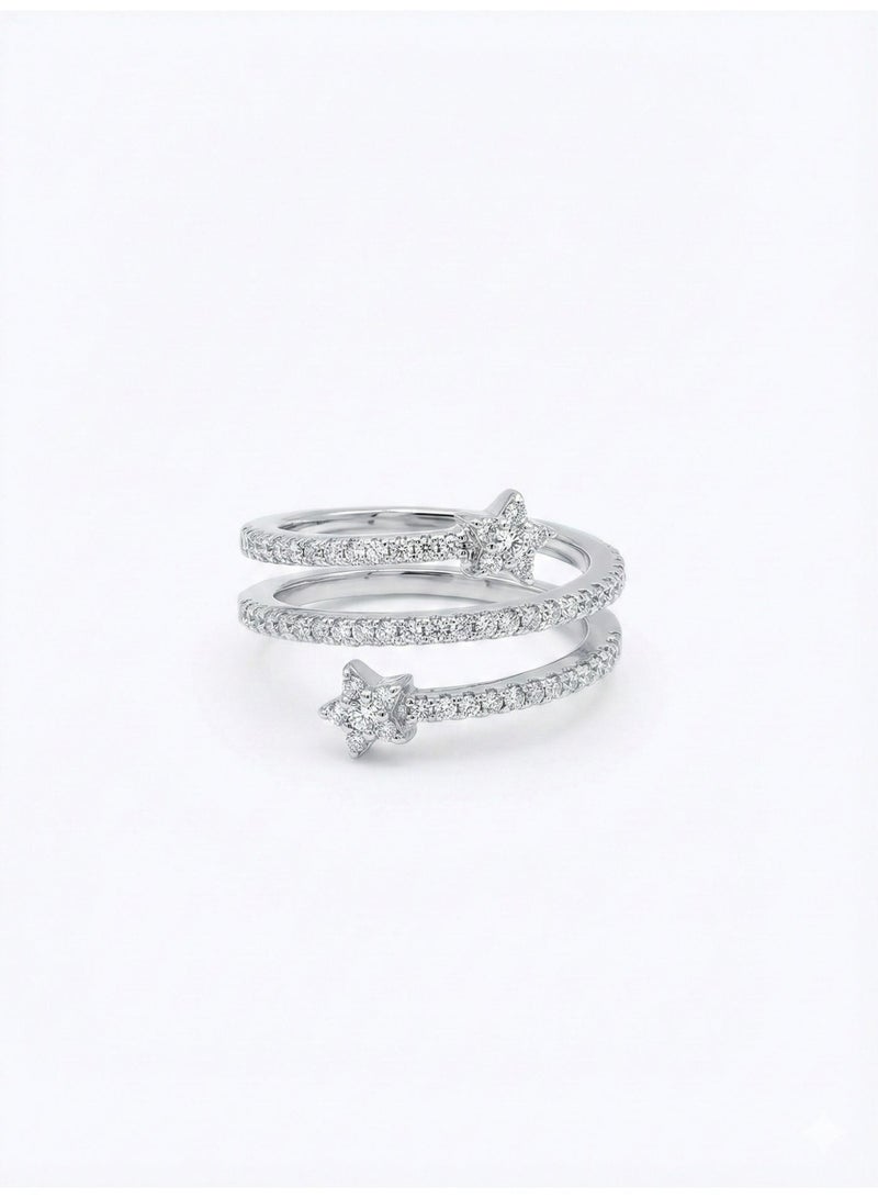 Fine Silver 925 Sterling Silver Women's Star Motif Spiral Wrap Ring with Pave Cubic Zirconia - Image 1