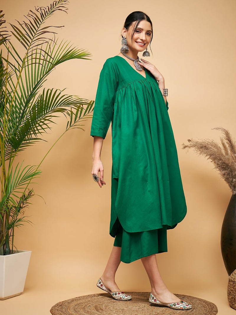 InWeave Forest Green POPLIN Flared Kurta - Image 2