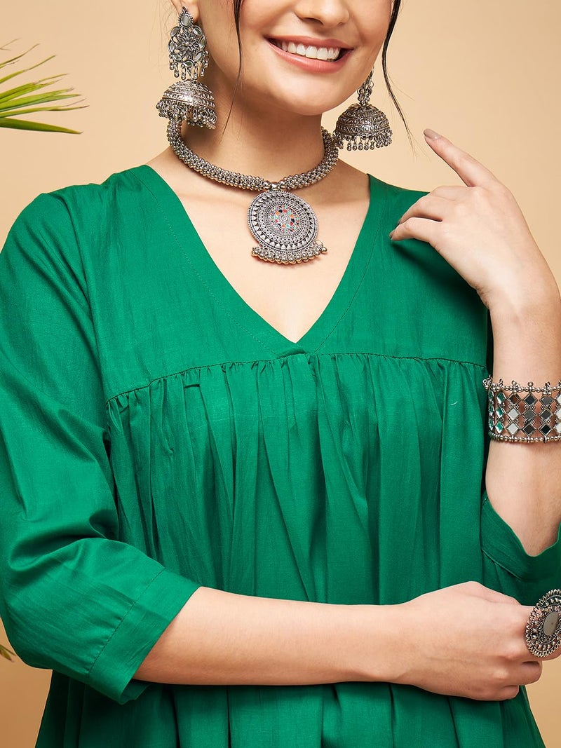 InWeave Forest Green POPLIN Flared Kurta - Image 4