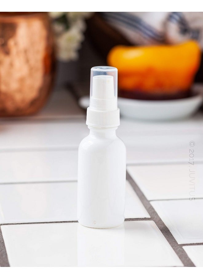 JUVITUS 1 Oz High Shine Gloss White Glass Boston Round Bottle With White Treatment Pump (24 Pack)  - Image 3