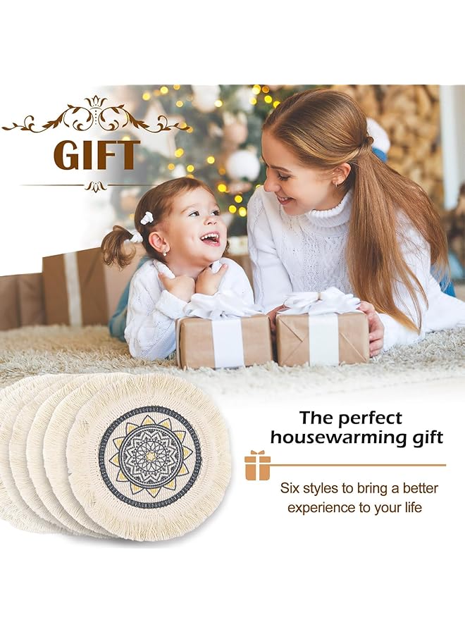 إيروريكس 6 قطع من الوقايات المصنوعة يدويًا من القطن مع شرابة للمشروبات، مقاومة للحرارة، وقايات ريفية للديكور المنزلي وحماية سطح الطاولة - Image 2