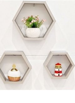 co arma Set of 3 Hexagonal Wood Honeycomb Shelves for Wall Decor  - Image 2