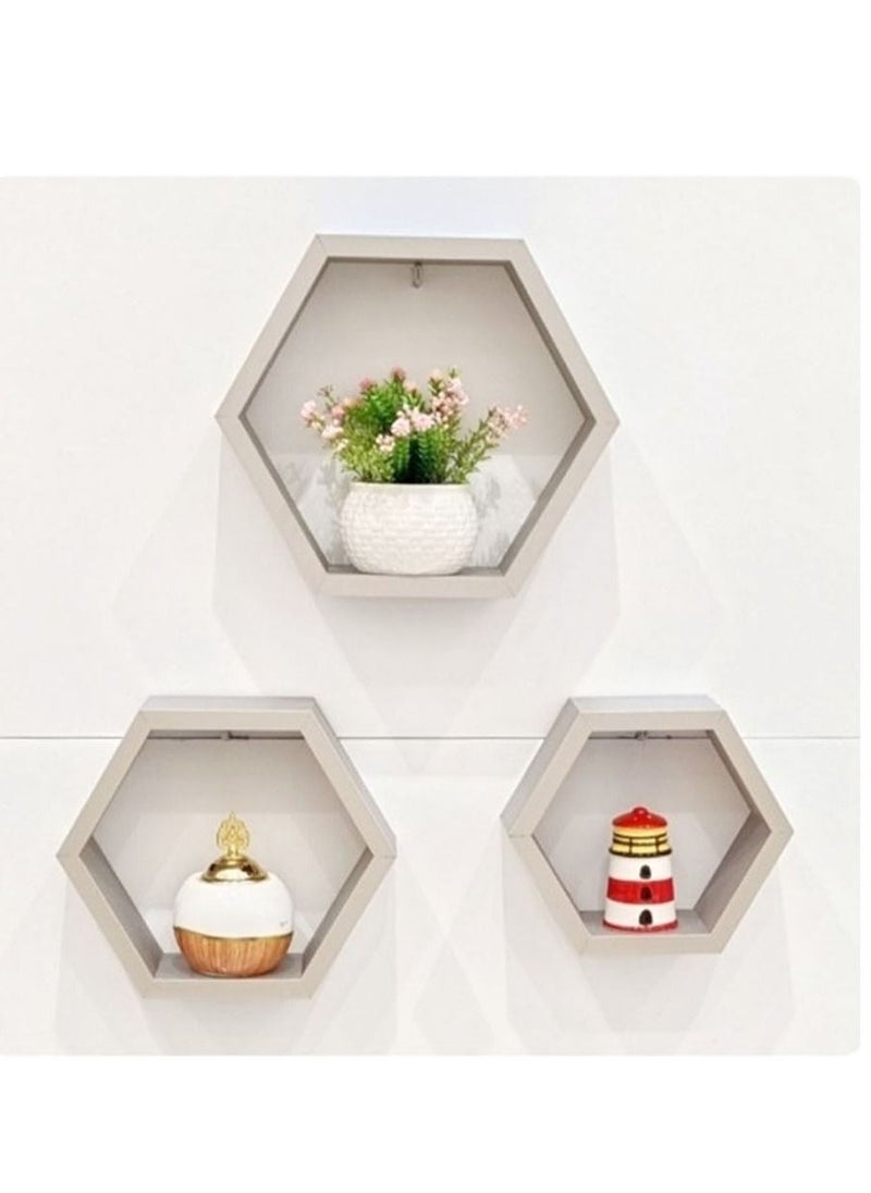 co arma - Set of 3 Hexagonal Wood Honeycomb Shelves for Wall Decor - Image 1