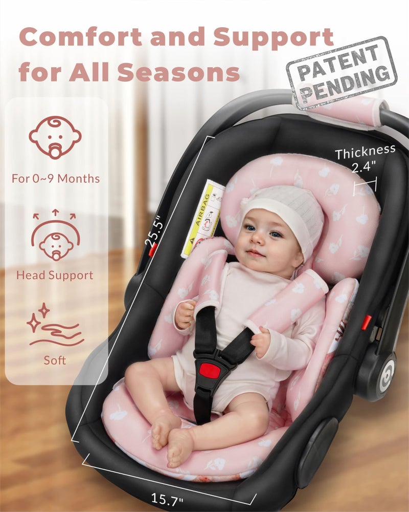 TinlyFinly Newborn Car Seat Insert, Head and Body Support, Reversible Infant Insert Compatible with Baby Carseat, Stroller, Mamaroo Swing, Rocker, Bouncer. Baby Car Seat Cushion - Pink Floral - Image 4
