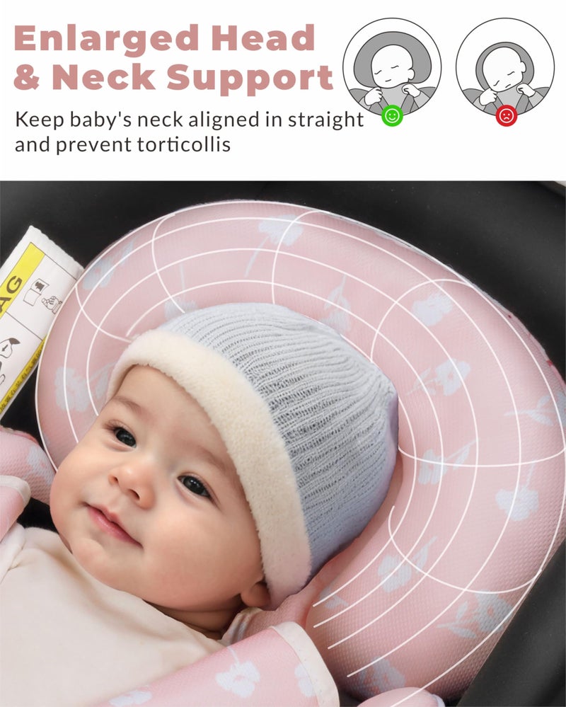 TinlyFinly Newborn Car Seat Insert, Head and Body Support, Reversible Infant Insert Compatible with Baby Carseat, Stroller, Mamaroo Swing, Rocker, Bouncer. Baby Car Seat Cushion - Pink Floral - Image 2