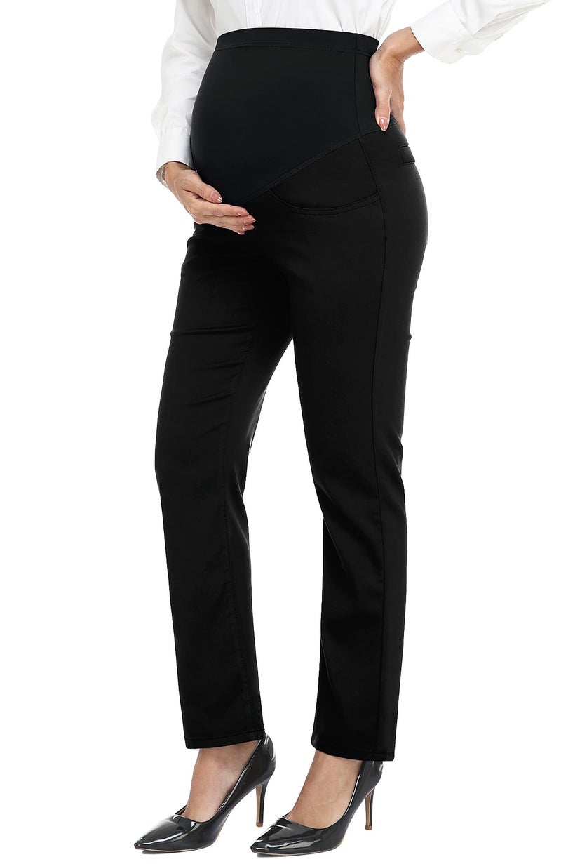 PACBREEZE Women's Maternity Pants for Work Over-Bump Pregnancy Casual Stretchy Straight Dress Pants with Pockets(Black, Medium) - Image 1