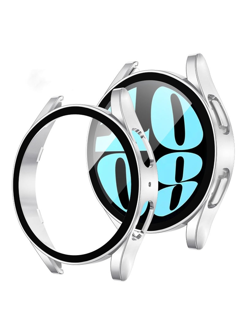 Glass Case Compatible with Samsung Galaxy Watch 6 40MM Smartwatch Case Accessories, All Around Hard PC Scratched Resistant Full Protective Cover for Samsung Galaxy Watch 6 40MM,Silver  - Image 1