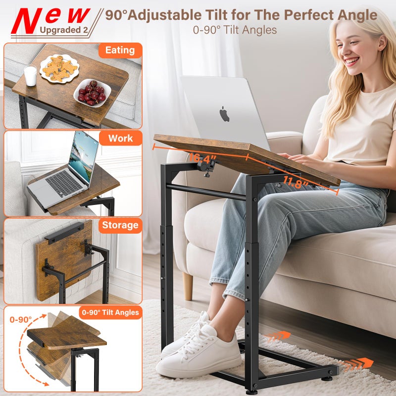 Dataroad Selead Tv Tray Table Set of 2, 8-Level Adjustable Height Couch Side Tableï¼Œ90Â° Tilt Angle Adjustments C-Shaped End Table, with Phone & Tablet Slot Sofa Computer Desk for Couch, Sofa, Bed, Chair, Living Room - Image 3