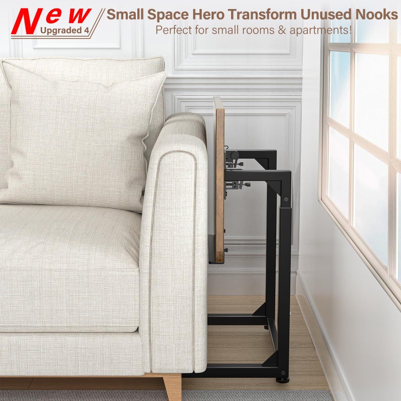 Dataroad Selead Tv Tray Table Set of 2, 8-Level Adjustable Height Couch Side Tableï¼Œ90Â° Tilt Angle Adjustments C-Shaped End Table, with Phone & Tablet Slot Sofa Computer Desk for Couch, Sofa, Bed, Chair, Living Room - Image 5