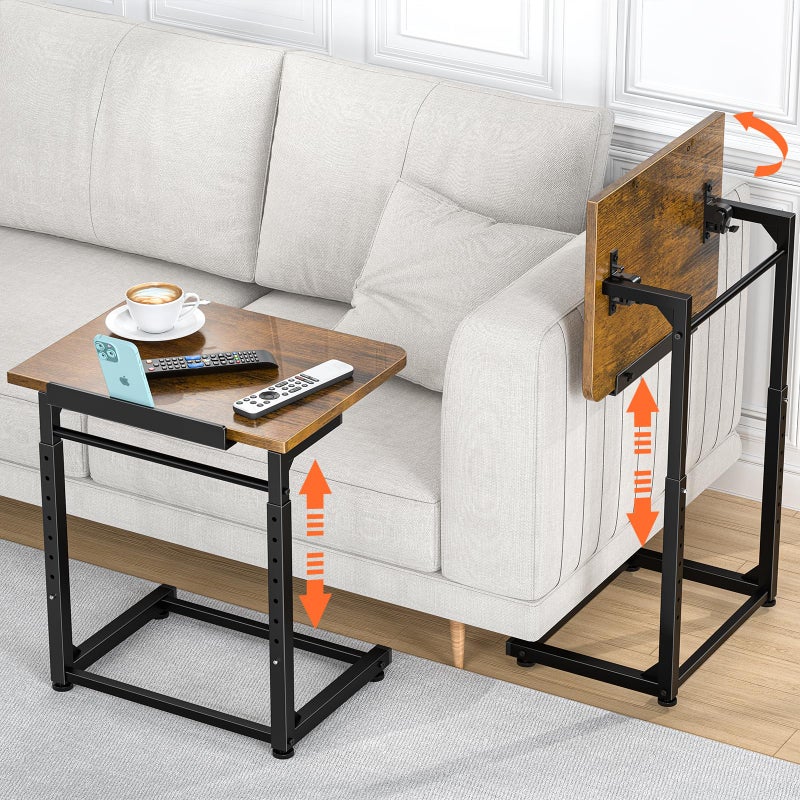 Dataroad Selead Tv Tray Table Set of 2, 8-Level Adjustable Height Couch Side Tableï¼Œ90Â° Tilt Angle Adjustments C-Shaped End Table, with Phone & Tablet Slot Sofa Computer Desk for Couch, Sofa, Bed, Chair, Living Room - Image 1