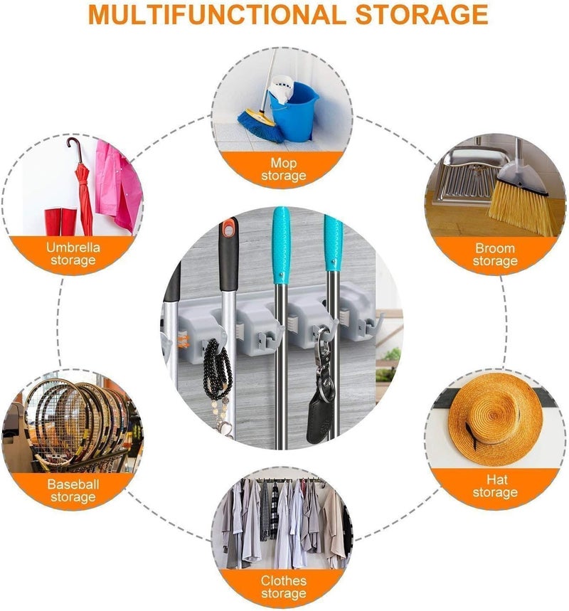 EAYIRA Mop Broom Holder, Garden Tools Wall Mounted Commercial Organizer Saving Space Storage Rack for Kitchen Garden and Garage,Laundry Offices (As Per Image) - Image 4