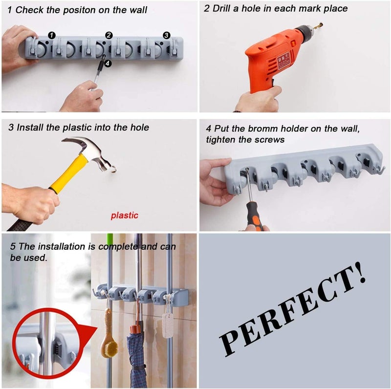 EAYIRA Mop Broom Holder, Garden Tools Wall Mounted Commercial Organizer Saving Space Storage Rack for Kitchen Garden and Garage,Laundry Offices (As Per Image) - Image 5