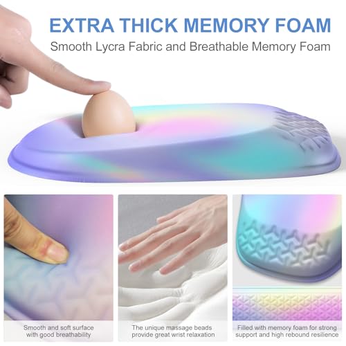 Laokiiy Mouse Pad with Wrist Rest, Comfortable Memory Foam Wrist Rest for Computer Keyboard, Ergonomic Mouse Pad Set for Easy Typing & Pain Relief - Gradient Blue Pink - Image 3