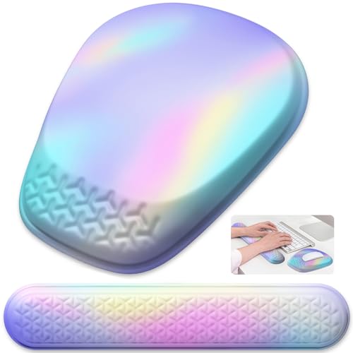 Laokiiy Mouse Pad with Wrist Rest, Comfortable Memory Foam Wrist Rest for Computer Keyboard, Ergonomic Mouse Pad Set for Easy Typing & Pain Relief - Gradient Blue Pink - Image 1