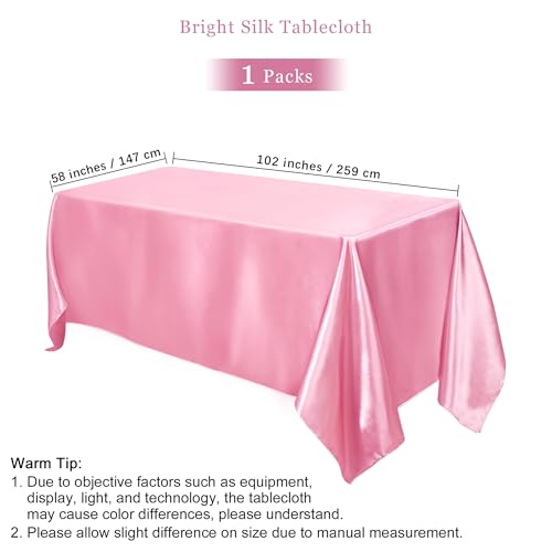 TURSTIN 1 Pack Pink Satin Tablecloth 102 x 58 Inch Overlay Satin Table Cover Rectangle Bright Silk Tablecloth Smooth Fabric Table Decoration for Wedding Banquet Party Events - Image 2