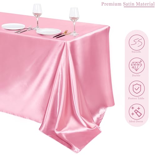 TURSTIN 1 Pack Pink Satin Tablecloth 102 x 58 Inch Overlay Satin Table Cover Rectangle Bright Silk Tablecloth Smooth Fabric Table Decoration for Wedding Banquet Party Events - Image 4