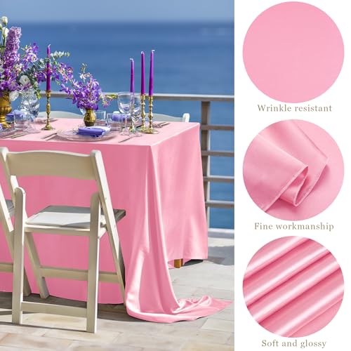 TURSTIN 1 Pack Pink Satin Tablecloth 102 x 58 Inch Overlay Satin Table Cover Rectangle Bright Silk Tablecloth Smooth Fabric Table Decoration for Wedding Banquet Party Events - Image 3