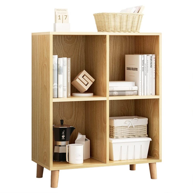 IOTXY IOTXY Freestanding Open Cubes Bookcase  2Tier Floor Standing Wooden Storage Display Cabinet Organizer with Legs for Home Office 4Cubes Open Shelf Low Short Bookshelf Oak