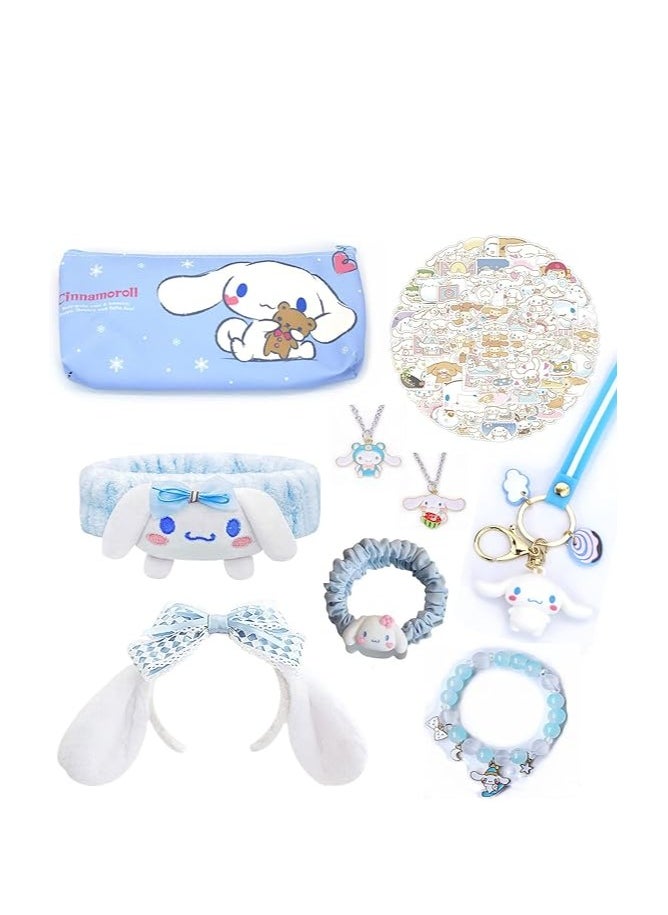 Furtey Cinnamoroll the Puppy Kawaii Gift Set , Cute Cinnamoroll accessories including Hairpin Headbands Cosmetic Pouch Necklaces Bracelets Keychain Stickers  - Image 1