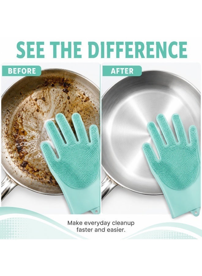 Silicone Dishwashing Gloves with Scrubber Bristles, Heat Resistant, Aqua, 1 Pair - Image 5