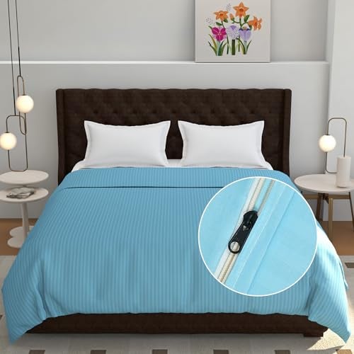 Fresh From Loom 180 Tc Microfiber Premium AC Comforter Cover – King Size All Season Razzai Quilt Cover Blanket Cover for King Bed with Zipper (Aqua, Size- 90x100 Inch) - Image 1