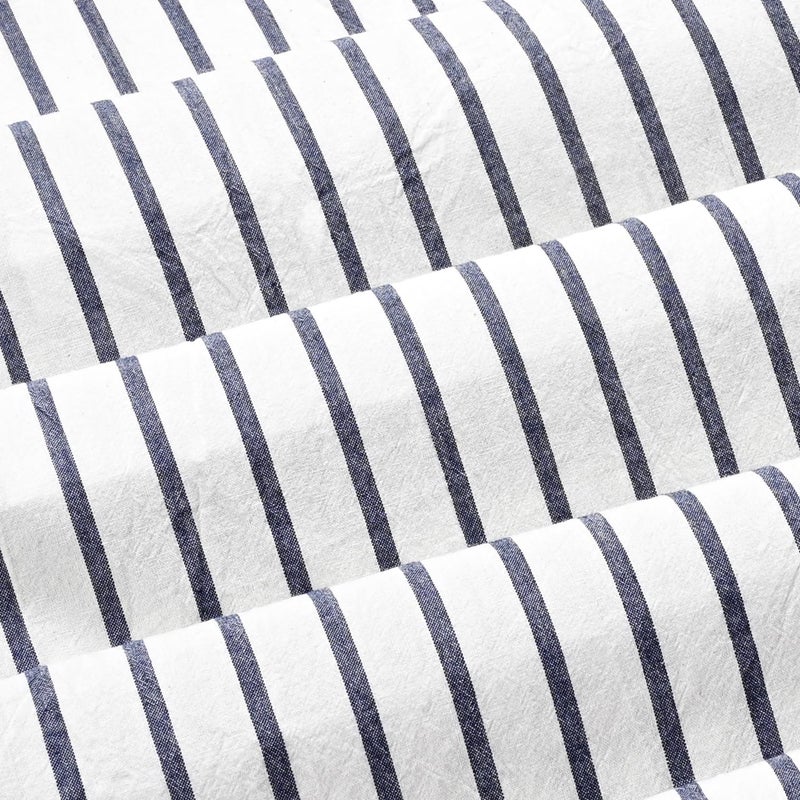 DOSLY IDÃ‰ES Linen Button Farmhouse Beige Shower Curtain,Bowknot,Linen and Cotton Woven Fabric,Pleated Blue Stripe,Country Style,72x72 in - Image 5
