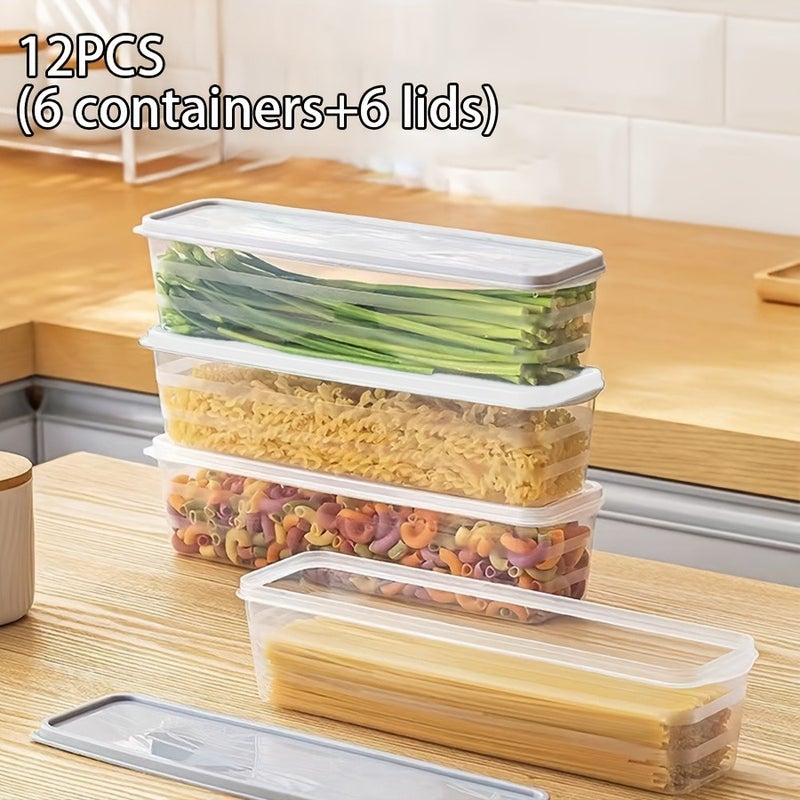 12pcs (6 Lids + 6 Boxes) Rectangular Storage Box. with Lid. Sealed Freezer Container. Reusable. Refrigerator Storage. Save Refrigerator Space. Large Capacity Design. Suitable for Onions, Cilantro, Garlic, Noodles, Eggs, Etc. Christmas/Halloween Gift - Image 1