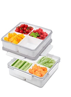 Excefore Veggie Tray with Lid, Reusable Serving Tray with 4 Compartments, Square Plastic Divided Serving Tray with Lid, with 4 Removable Boxes, Hot Pot Serving Platter for Snack, Fruit, Veggie, Candies 2Pack  - Image 1