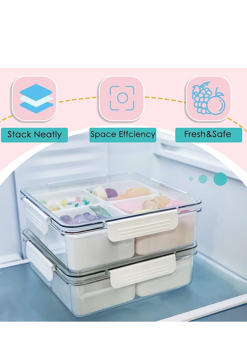 Excefore - Veggie Tray with Lid, Reusable Serving Tray with 4 Compartments, Square Plastic Divided Serving Tray with Lid, with 4 Removable Boxes, Hot Pot Serving Platter for Snack, Fruit, Veggie, Candies 2Pack - Image 1