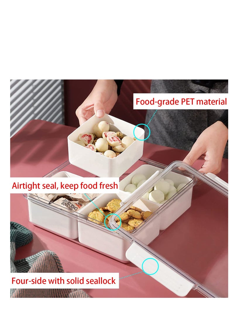 Excefore - Veggie Tray with Lid, Reusable Serving Tray with 4 Compartments, Square Plastic Divided Serving Tray with Lid, with 4 Removable Boxes, Hot Pot Serving Platter for Snack, Fruit, Veggie, Candies 2Pack - Image 1