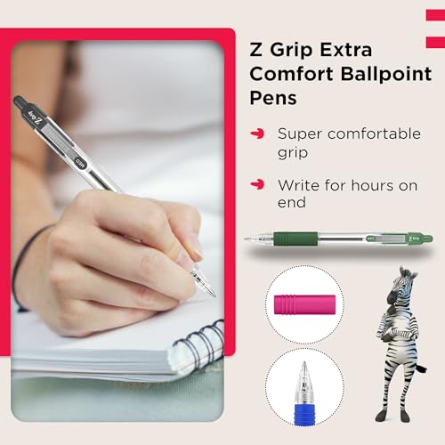 Zebra Pen أقلام حبر جاف زيبرا Z GRIP متنوعة، قابلة للسحب مع حبر سلس، مقبض مريح ومشبك جيب موثوق، 50 قلم بقطر متوسط، 5 ألوان متنوعة - Image 4