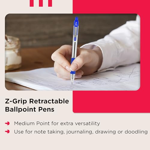 Zebra Pen أقلام حبر جاف زيبرا Z GRIP متنوعة، قابلة للسحب مع حبر سلس، مقبض مريح ومشبك جيب موثوق، 50 قلم بقطر متوسط، 5 ألوان متنوعة - Image 5