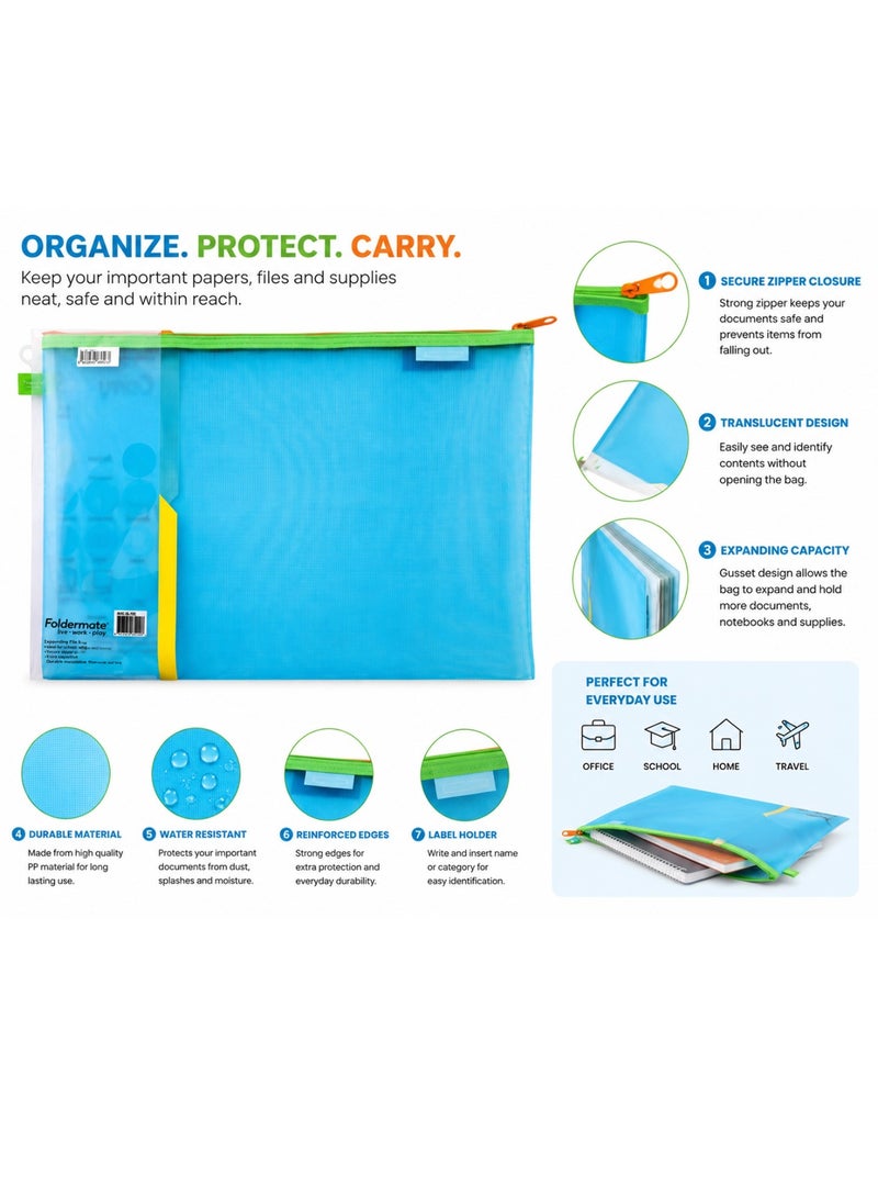 Foldermate 1-Piece A4 Size Carry Pouch With Zipper Closure Assorted Colours - Image 2