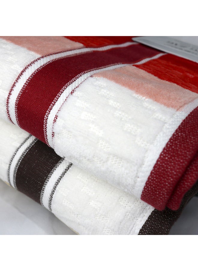 White Rose 4 Piece Bathroom Towel Set ZICZAC 500 GSM 100% Cotton Velour 2 Bath Towel 70X140 cm & 2 Hand Towel 50x90 cm Red & Brown Color Modern Stripe Design Luxury Touch Extra Absorbent  - Image 4