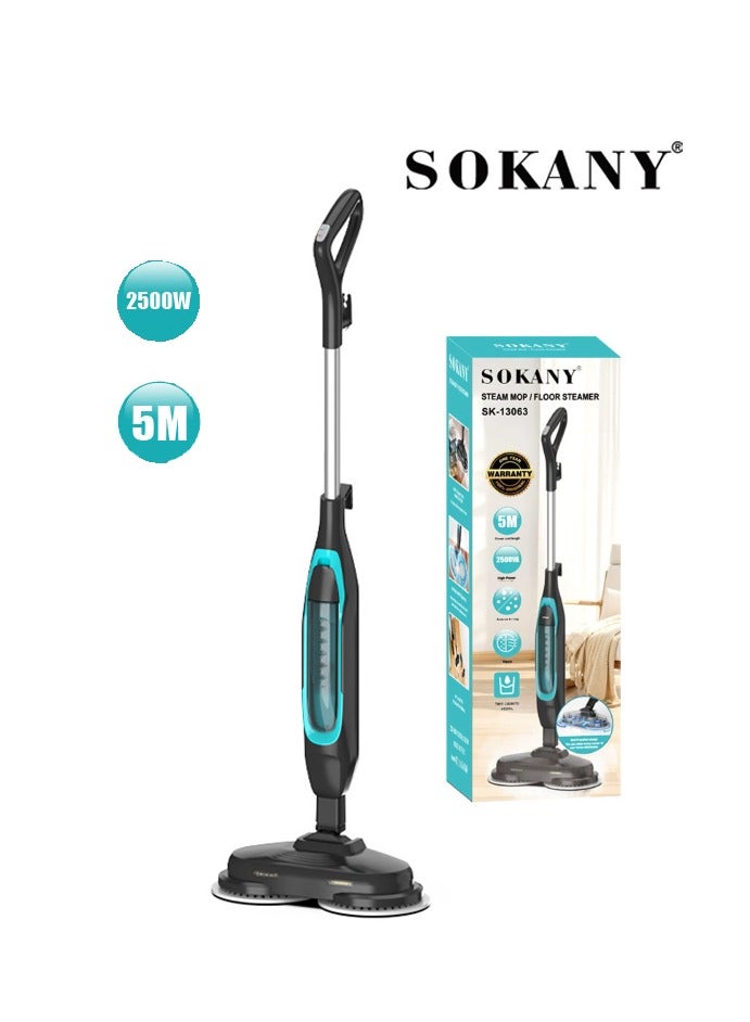 سوكاني ممسحة بخارية مع 2 وسادة قبضة الأوساخ، ممسحة كهربائية خفيفة الوزن، آمنة لجميع الأرضيات الصلبة المغلقة مثل البلاط والخشب الصلب والحجر والصفائح والفينيل والمزيد، قابلة للغسل في الغسالة، خزان مياه قابل للإزالة، SK-13063 - Image 1