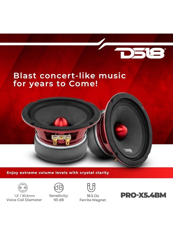 DS18 DS18 PRO-X5.4BM Loudspeaker - 5.25", Midrange, Red Aluminum Bullet, 300W Max, 150W RMS, 4 Ohms - Premium Quality Audio Door Speakers for Car or Truck Stereo Sound System (1 Speaker) - Image 3