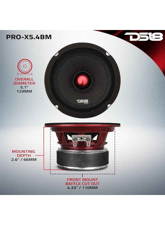 DS18 DS18 PRO-X5.4BM Loudspeaker - 5.25", Midrange, Red Aluminum Bullet, 300W Max, 150W RMS, 4 Ohms - Premium Quality Audio Door Speakers for Car or Truck Stereo Sound System (1 Speaker) - Image 4