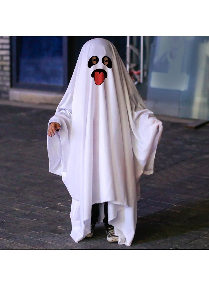 CityRiya-Long - Ghost Costumes for Kids, White Ghost Costume, Boys Girls Cosplay Ghost Robe Cloak, Child Spooky Ghost Costume for Boys Girls Toddler, Fancy Party Ghost Dress Cape Cosplay Size M - Image 1