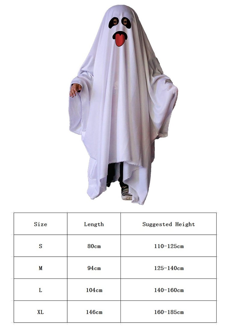 CityRiya-Long - Ghost Costumes for Kids, White Ghost Costume, Boys Girls Cosplay Ghost Robe Cloak, Child Spooky Ghost Costume for Boys Girls Toddler, Fancy Party Ghost Dress Cape Cosplay Size M - Image 1