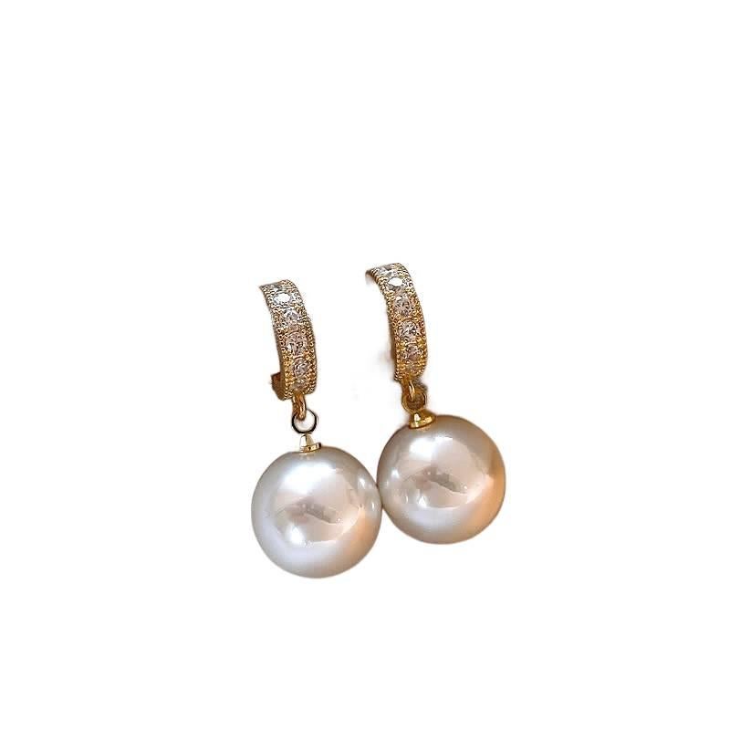Gold Pearl Hoop Earrings with Rhinestone Detail and Lightweight Huggie Profile for Daily Wear and Elegant Styling - AuraLuxe - Image 1