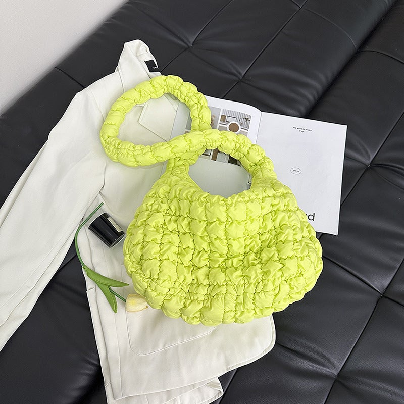 Korean Pleated Cloud Puffer Tote Crossbody Bag fluorescent green