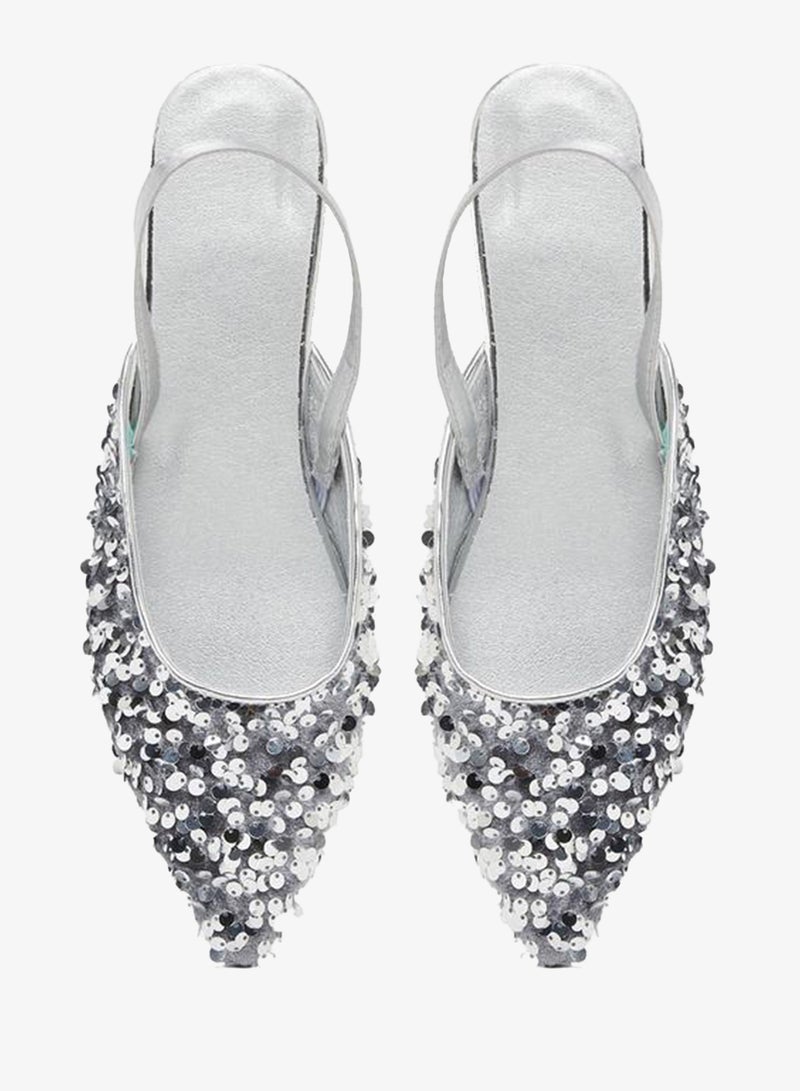 Take Two Silver Sequin Flat Sandals - Image 5