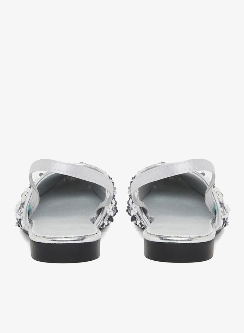 Take Two Silver Sequin Flat Sandals - Image 4