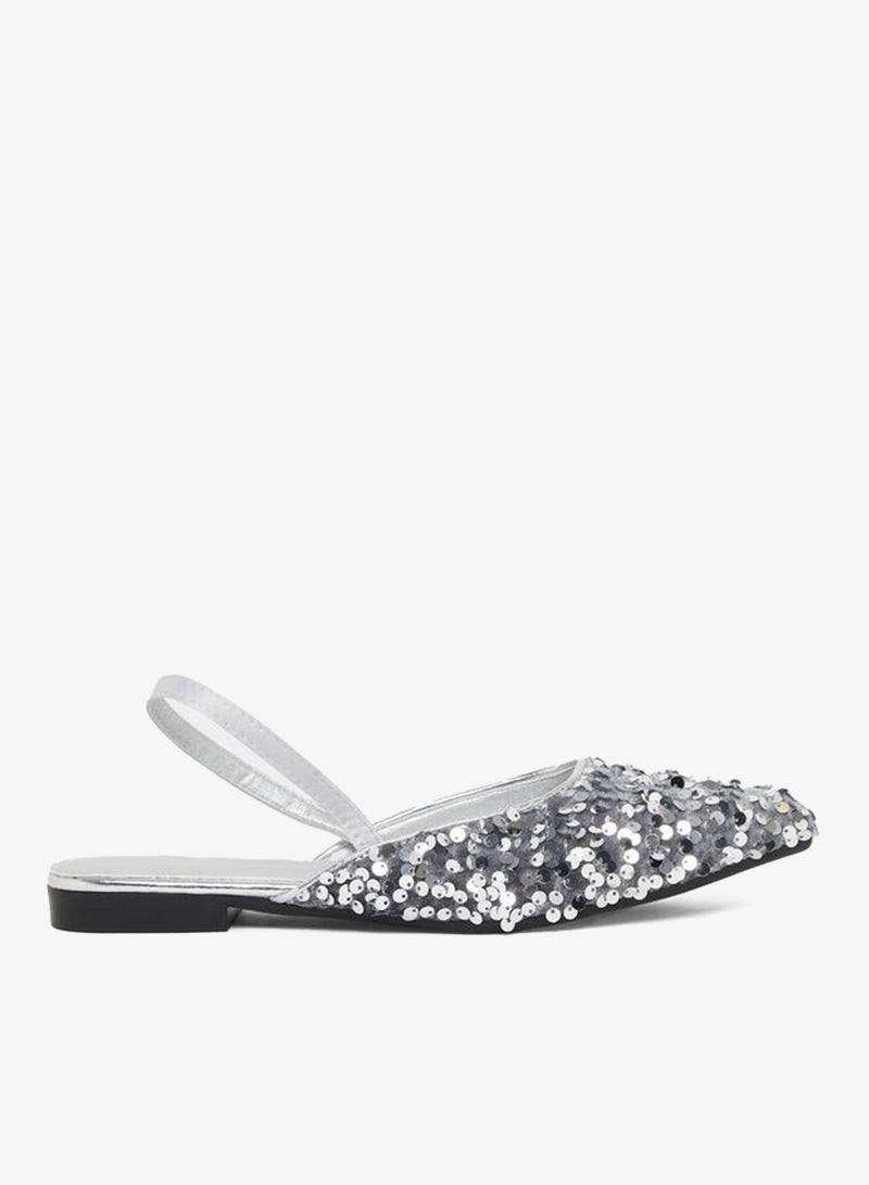 Take Two Silver Sequin Flat Sandals - Image 1