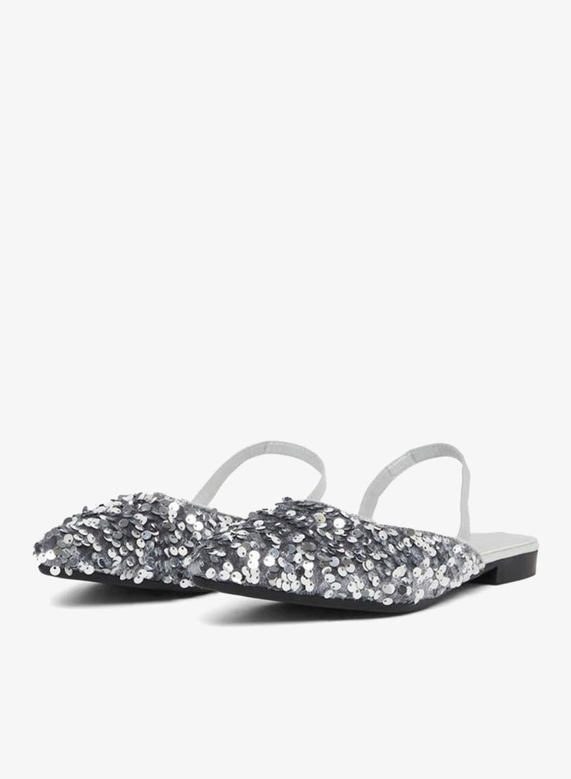 Take Two Silver Sequin Flat Sandals - Image 2