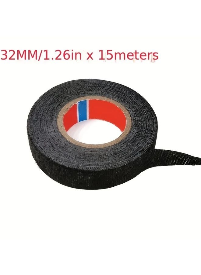 590.55 Inch Heat Resistant Black Polyester Electric Tape 32MM Width For Automotive Wiring - Image 1