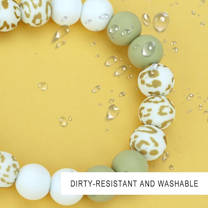 KHOLAD Marble Silicone Beaded Phone Wrist Strap, Cellphone Lanyard with Tether Tab, Elastic Hands-Free Wristlet Bracelet - Image 3