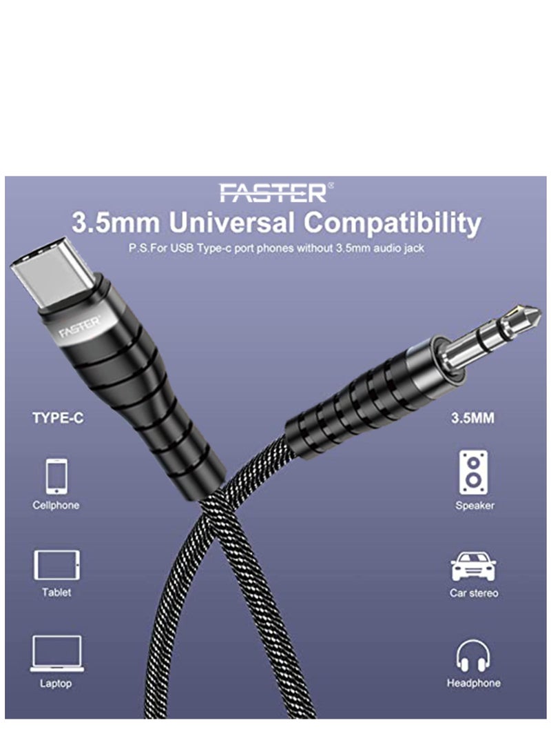 Faster - USB C to 3.5mm Cable DAC Type C to 3.5mm Headphone Adapter Audio Male Jack Plug Cable Car Stereo Adapter Compatible with iPad Pro 2021 Air 4, Samsung S21 Ultra S20 Note20 Tab S7, Google Pixel, Moto Z, - Image 1
