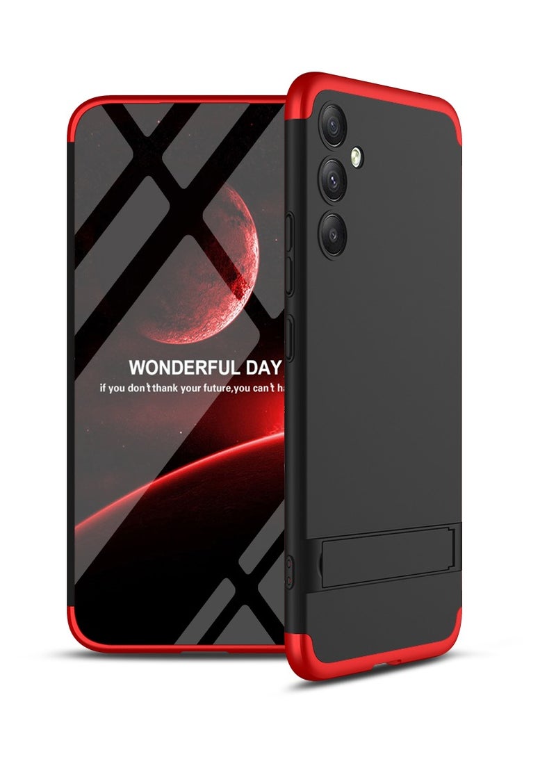 LEEKA Samsung A34 Full 3in1 Cover 360º Shockproof Armour Hard Matte Strong back Cover PC Case Red-Black - Image 1